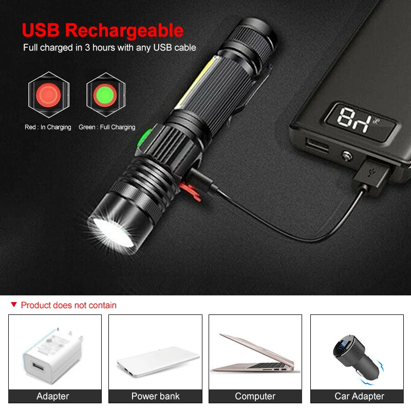 Powerful LED Flashlight Mini Magnetic High Power Tactical Torch 4 Mode USB Rechargeable Camping Lantern Use 18350 Battery