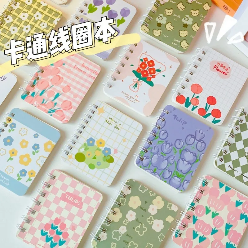 Kawaii Flower Tulip Cover Loose Leaf Spiral Notebook 80 Sheets Dairy Writing Planner Memo Pad Notepad Aesthetic Stationery