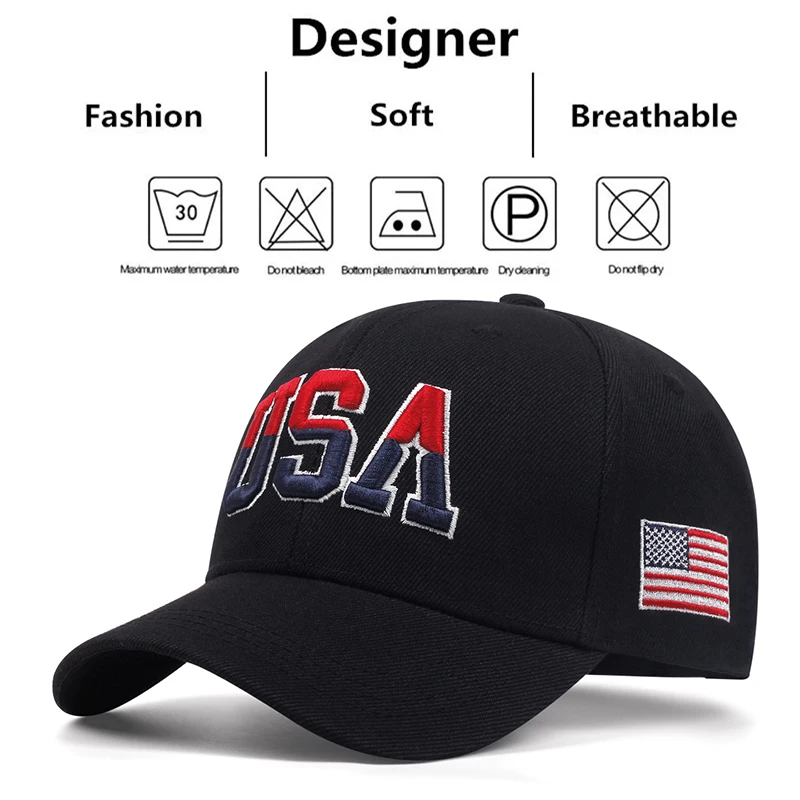 Men's Fashion USA Side Flag Embroidered Baseball Hat Street Dance Hip Hop Hat Summer Sunshade Hat Adjustable Casual Cowboy Hat