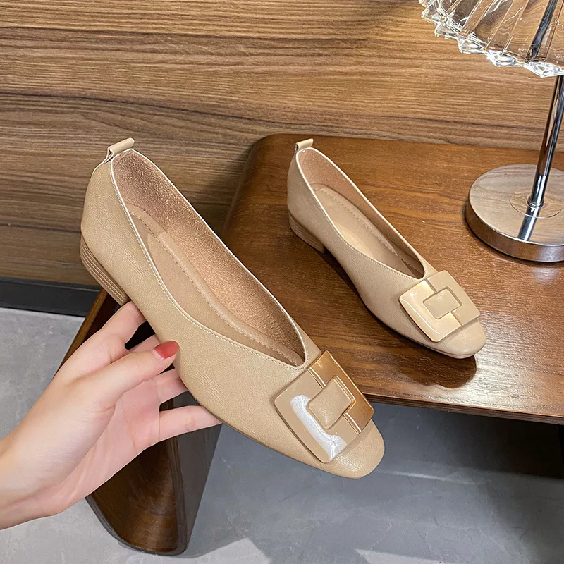 

2024 New French Low Heel Square Head Shallow Mouth Single Shoes Women's Soft Sole Flat Sole Women's Shoes