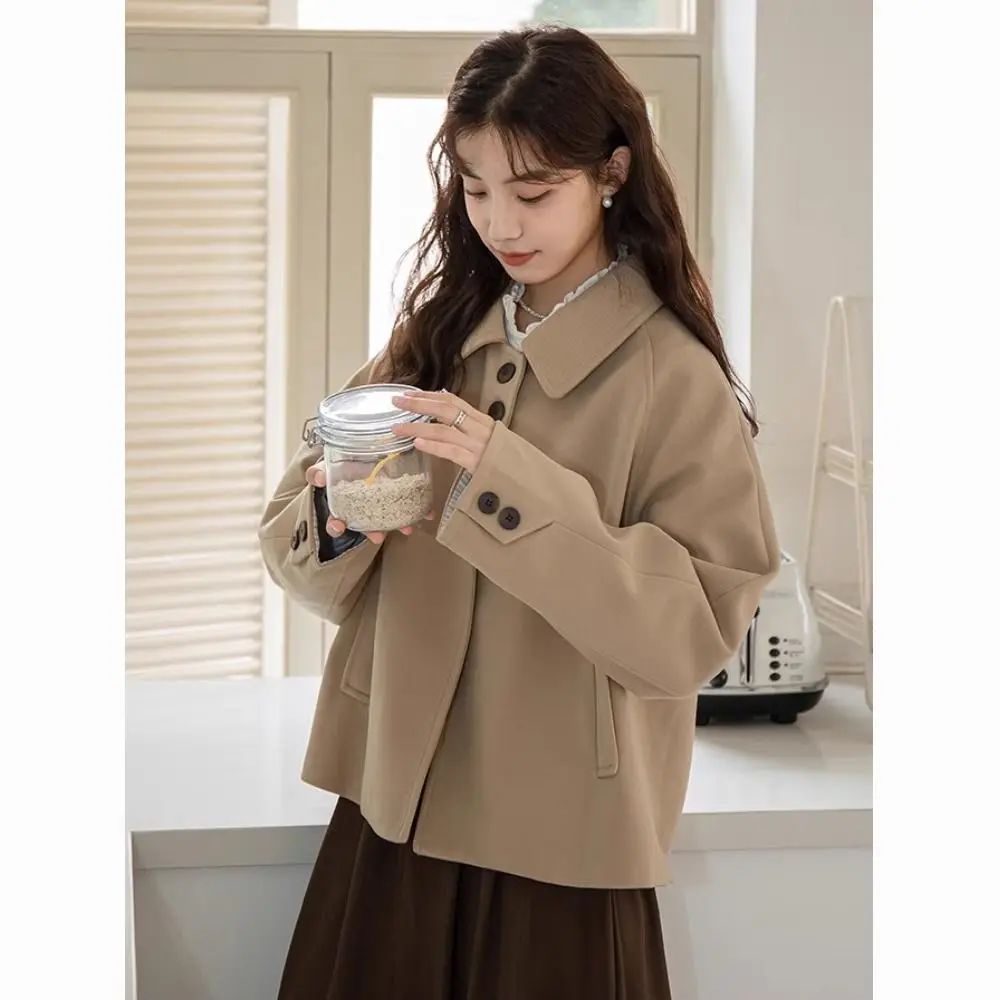 

MiiiiX Office Lady French Casual Woolen Coat Women's 2024 Autumn Fashion Loose Turn-down Collar Two-button Design Short Coat