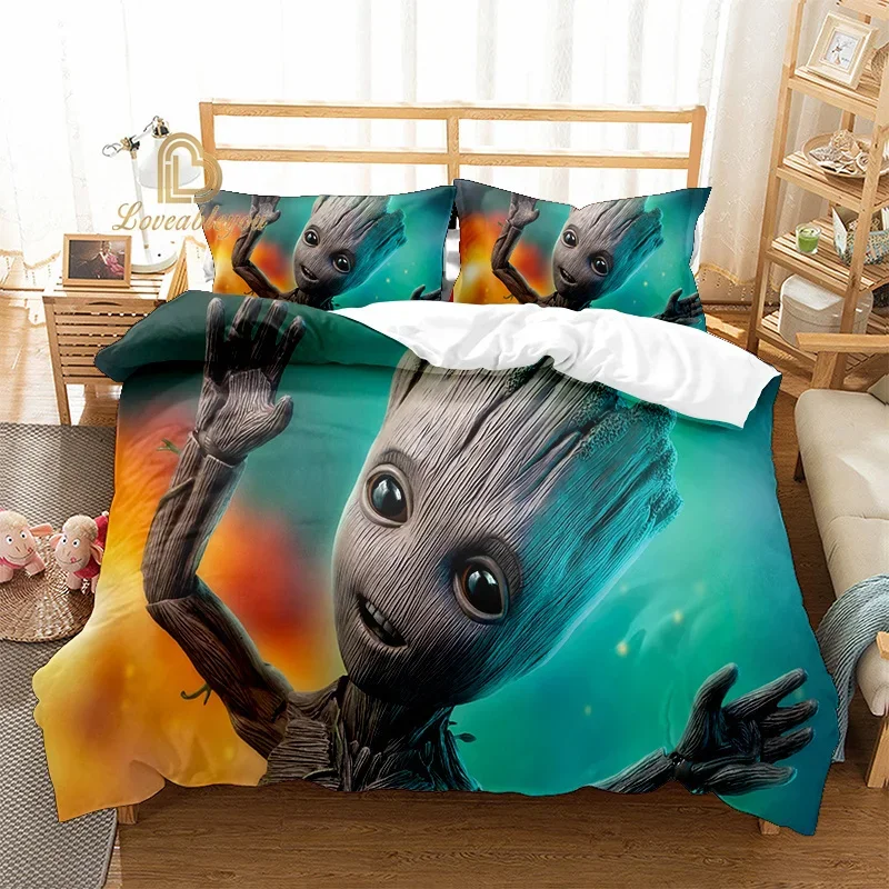 Dis Large Super Hero Bedding Set Cute Cartoon Duvet Quilt Cover Pillowcase Double Queen Size Bedroom Decoration Children Gifts