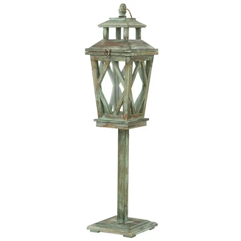 Retro Solid Wood Storm Lantern Wooden Windproof Outdoor Garden Decoration Courtyard Candlestick Ornament Decoration