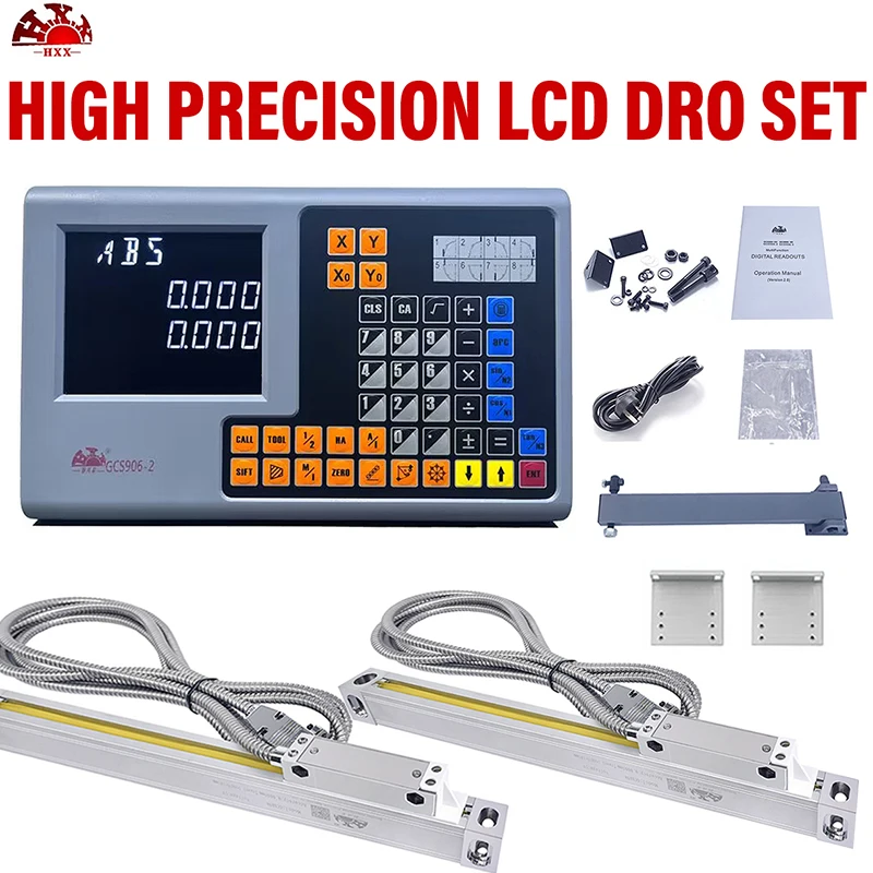 HXX 2 Axis LCD DRO SET Digital Readout and And 2 Pieces 50-1000mm Linear Scale Encoder Grating Ruler for Lathe Milling DRO SET