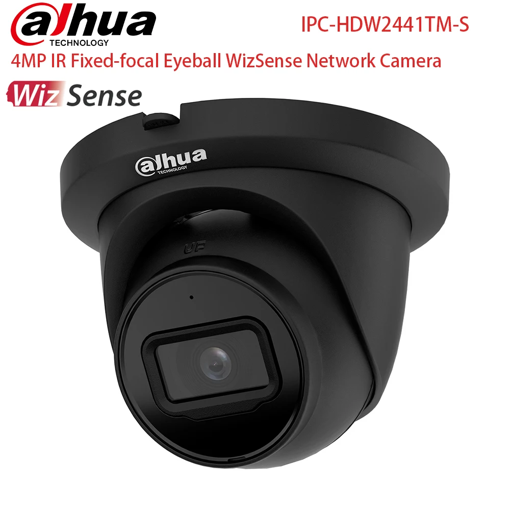 Dahua Black 4MP IP Camera IPC-HDW2441TM-S Wholesale IR Fixed-focal Eyeball WizSense Network Camera built in MIC SD Card Slot