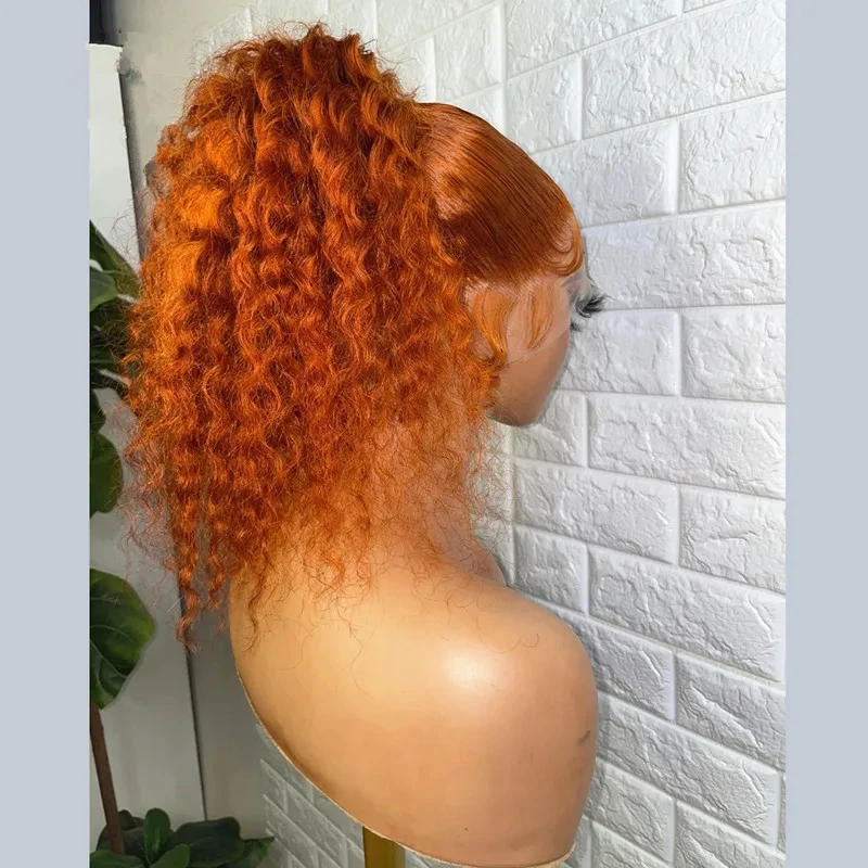 Perruque Lace Front Wig sans colle synthétique crépue bouclée pour femme, cheveux de bébé longs, orange vidéo, densité 180, degré de chaleur, préplumée, 24'