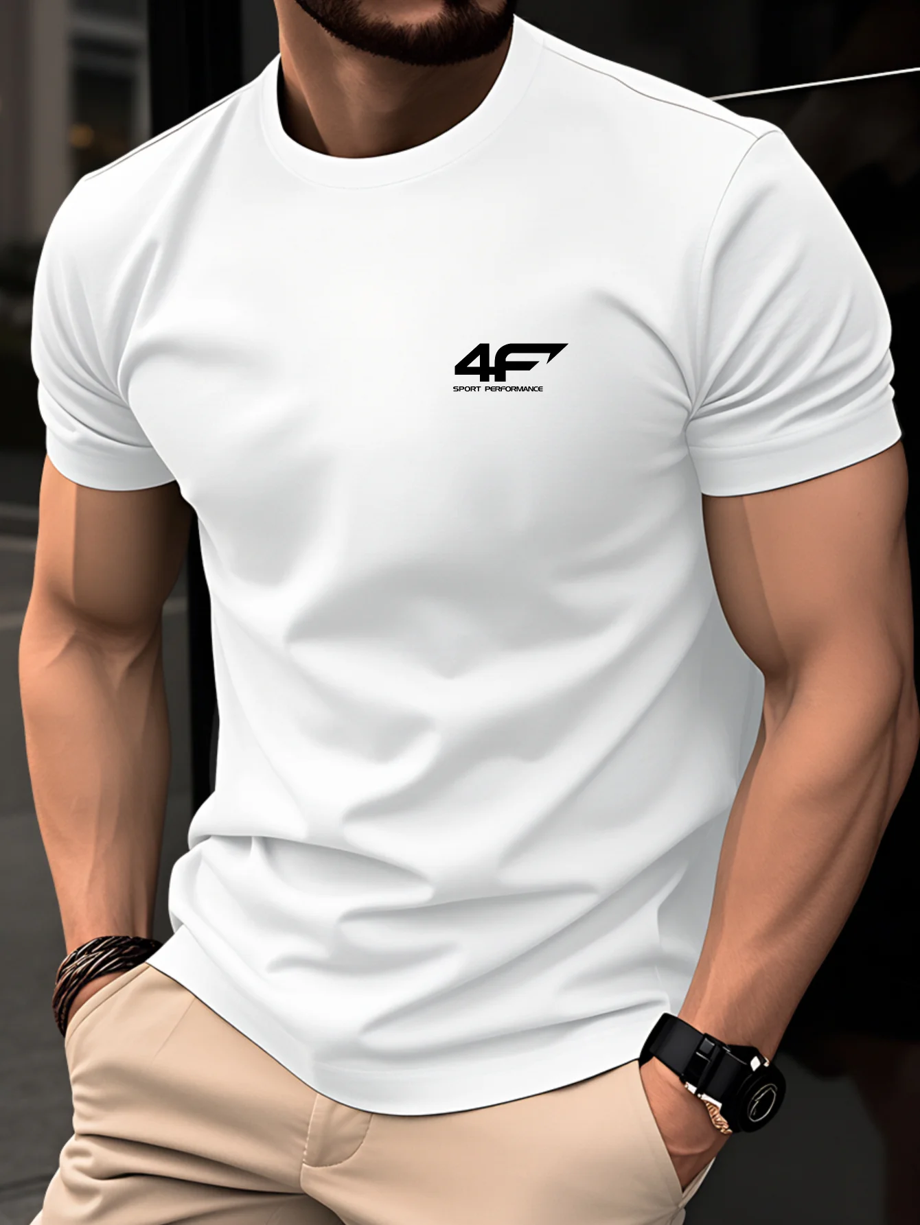 Herren T-Shirt aus Kurzarm, atmungsaktives Sommer-Top mit 4F-Buchstaben-Aufdruck auf der Brust & geeignet für das tägliche Pende