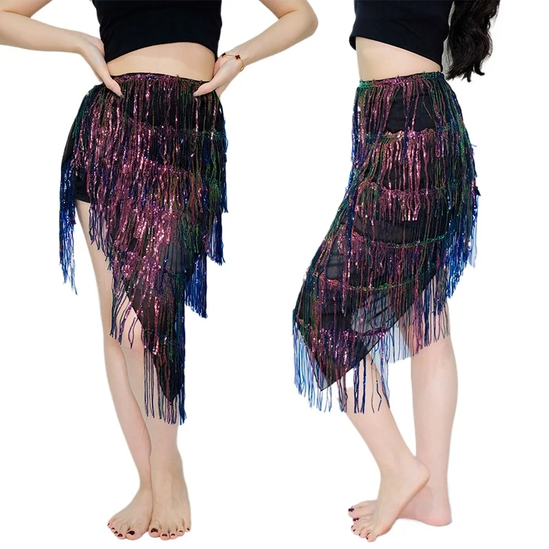 Asciugamano per fianchi con catena in vita per danza del ventre femminile, cintura per danza indiana con nappe con paillettes