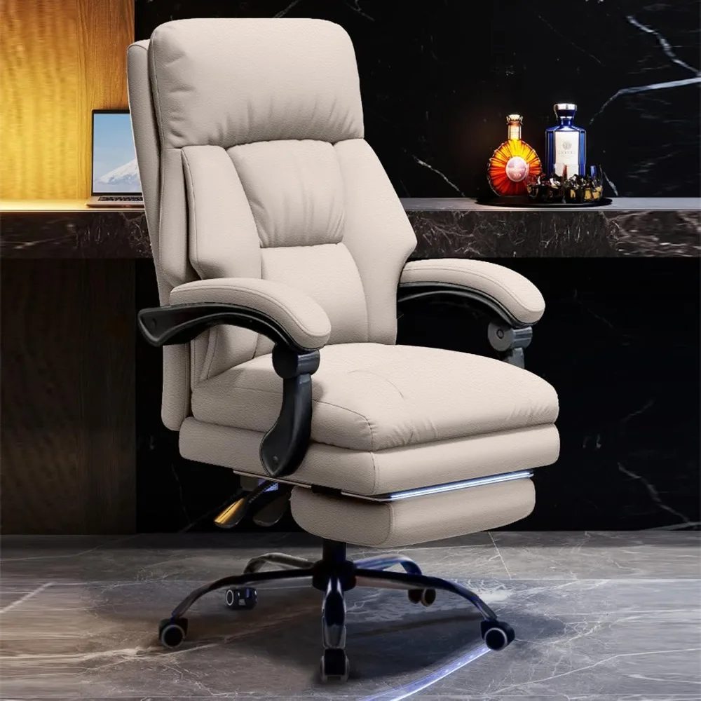 Executive Office Chair Comfortable Desk Chairs with Foot Rest High Back Computer Gaming Chairs Reclining  Leather Work Chair