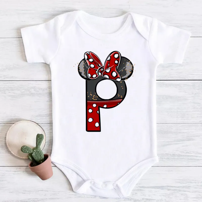 Cute Minnie Mouse Capital Letters of Name A-Z Baby Girl Clothes 100% Cotton Bodysuit Newborn Costume for Babies 2023 Jumpsuits