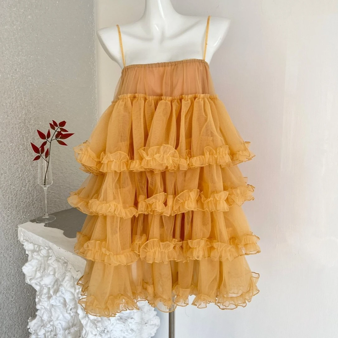 

Women Dresses Solid Dress A Line Mesh Camisole Square Collar Sleeveless Mini Length Empire Waist Loose Fit Casual 2026 Summer