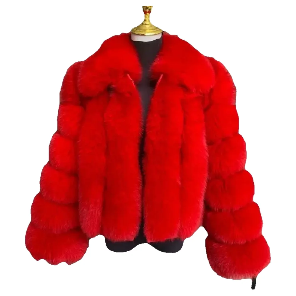 HUAQIUMEISI Echt vossenbont jas dames winter elegant verticale streep met kraag korte stijl 100% natuurlijk vossenbont jas - afbeelding 2