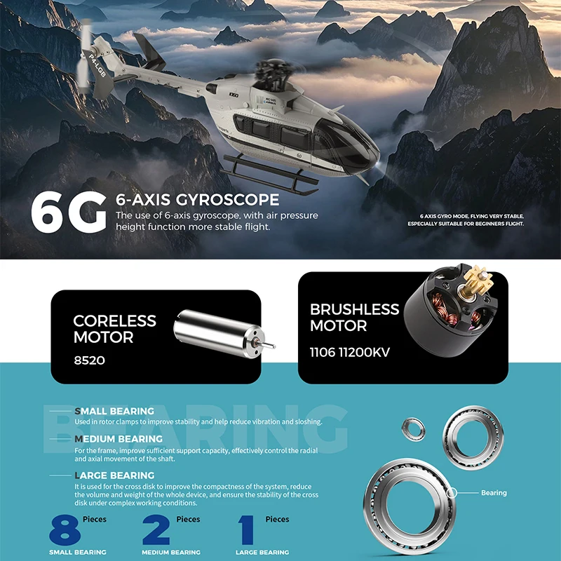 Wltoys K160 Rc Helicopter 2.4G 4 Channel 6-Axis Gyro Brushless Motor Remote Control Airplane EC-145 Simulation Aircraft Toys