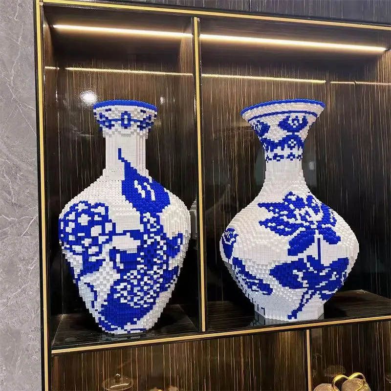 50cm Oversized Blue and White Porcelain Building Blocks with Chinese Style, Difficult To Assemble Handmade DIY Ornaments