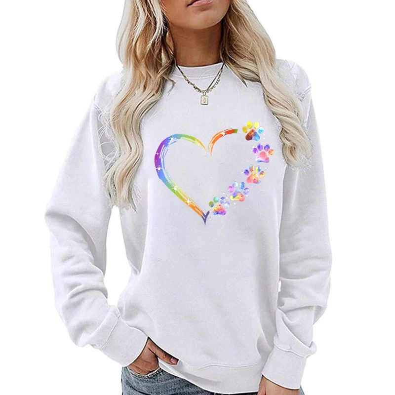 Sudadera de cuello redondo para hombre y mujer, suéter de manga larga con diseño de pata de perro y corazón, ropa holgada informal, de calidad A +,