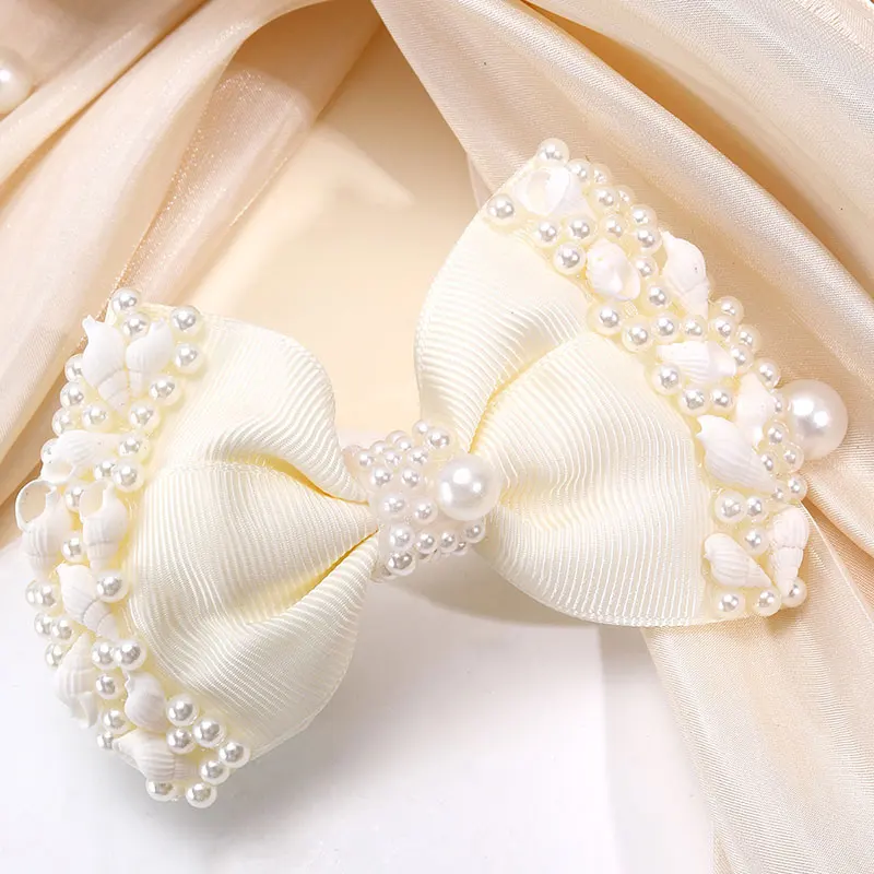 Sweet Pearl Hair Bow With Clips Boutique Shell Hairpins Headwear Girls Hair Styling Tools New Headwear Kids Hair Accessories