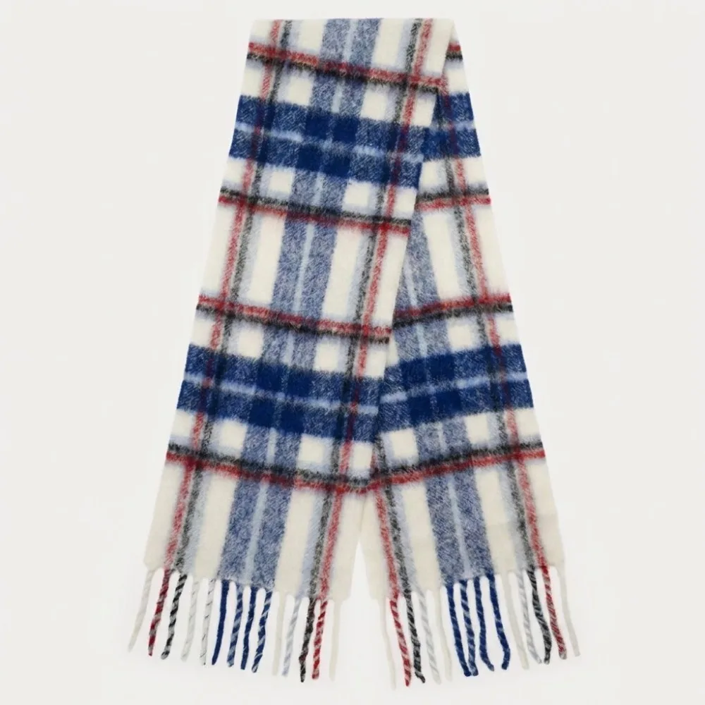 Simple Long Plaid Scarf Plush Retro Winter Cashmere Scarves Imitation Cashmere Preppy Tassel Shawl Girl