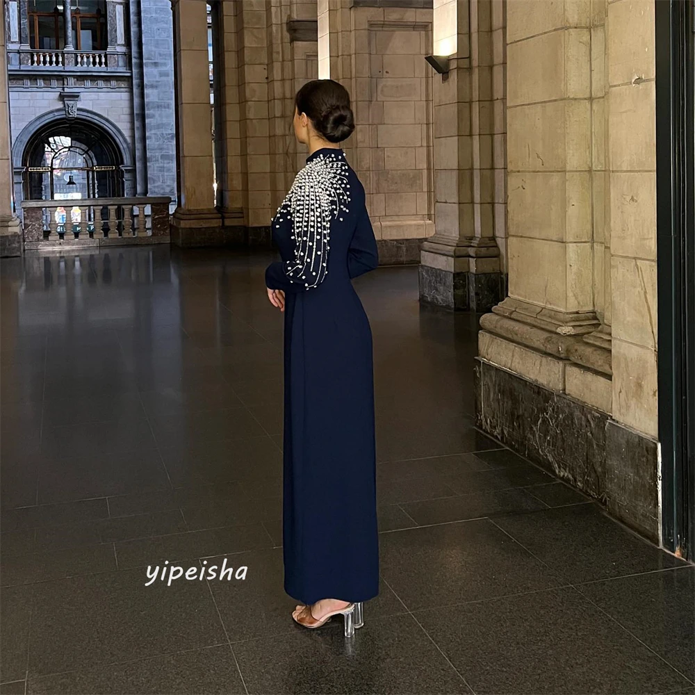 Prom Dress Saudi Arabia Satin Beading Wedding Party A-line High Collar Bespoke Occasion Dresses Ankle-Length