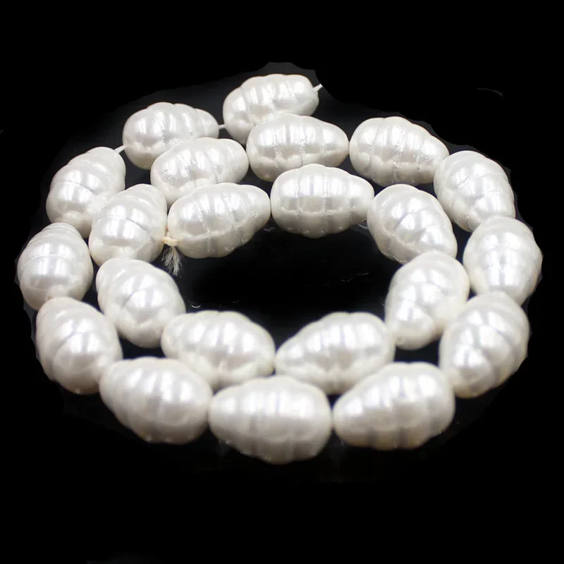 BGSJ  13x18mm Olivary White Color South Sea Shell Pearl Gemstone Craft Beads Strand 15