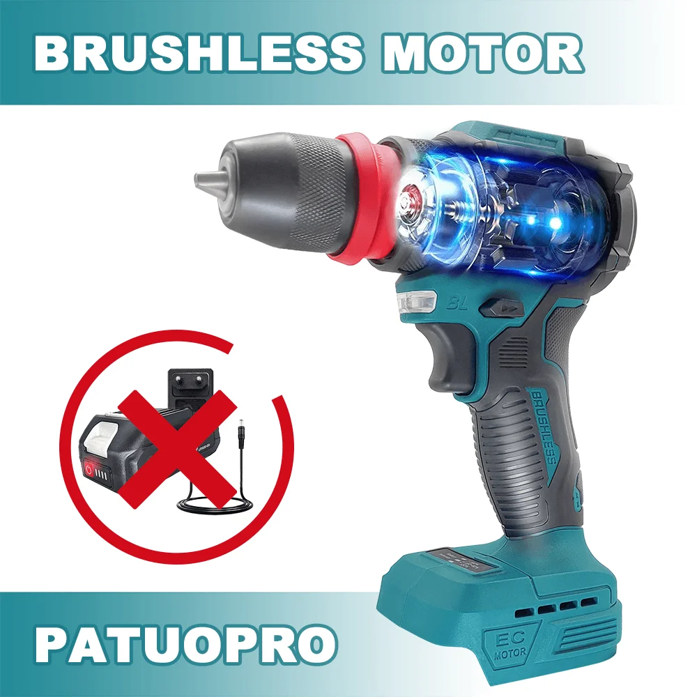 PATUOPRO 2-in-1 무선 전동 드릴, 10mm 척, 브러시리스 스크루드라이버, 마키타 18V 배터리용 전동 공구 (배터리 미포함)