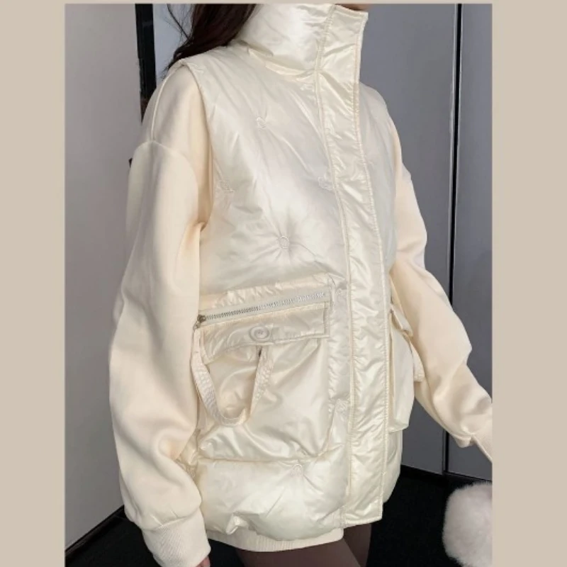 Women's Down Cotton Vest Autumn Winter New Fashion Versatile Shiny Surface Waistcoat Outerwear Waistcoat Warm Jackets