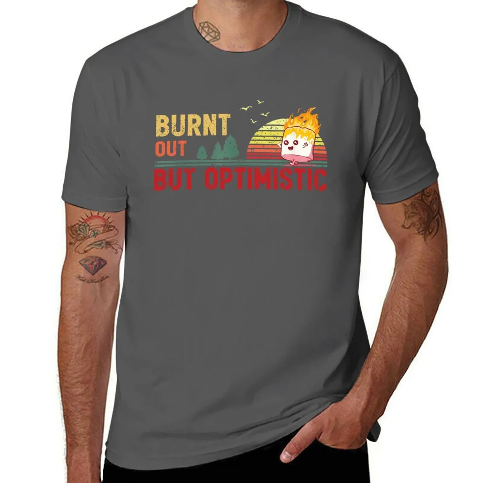 

Burnt But Out Optimistic T-Shirt Minimalist Graphic Tee Shirt
