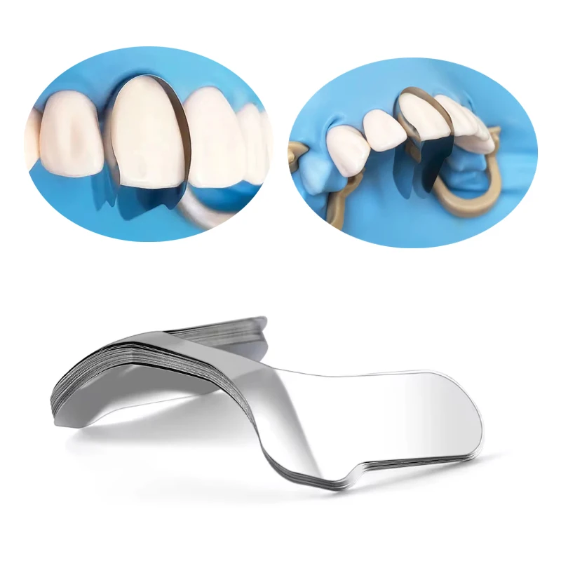 Dental konturierte vordere Matrize, Metallmatrize, blauer Streifen, Restaurationsmatrize, transparenter Bogen, vordere Matrizen, Zahnarztmaterialien – Detail 1