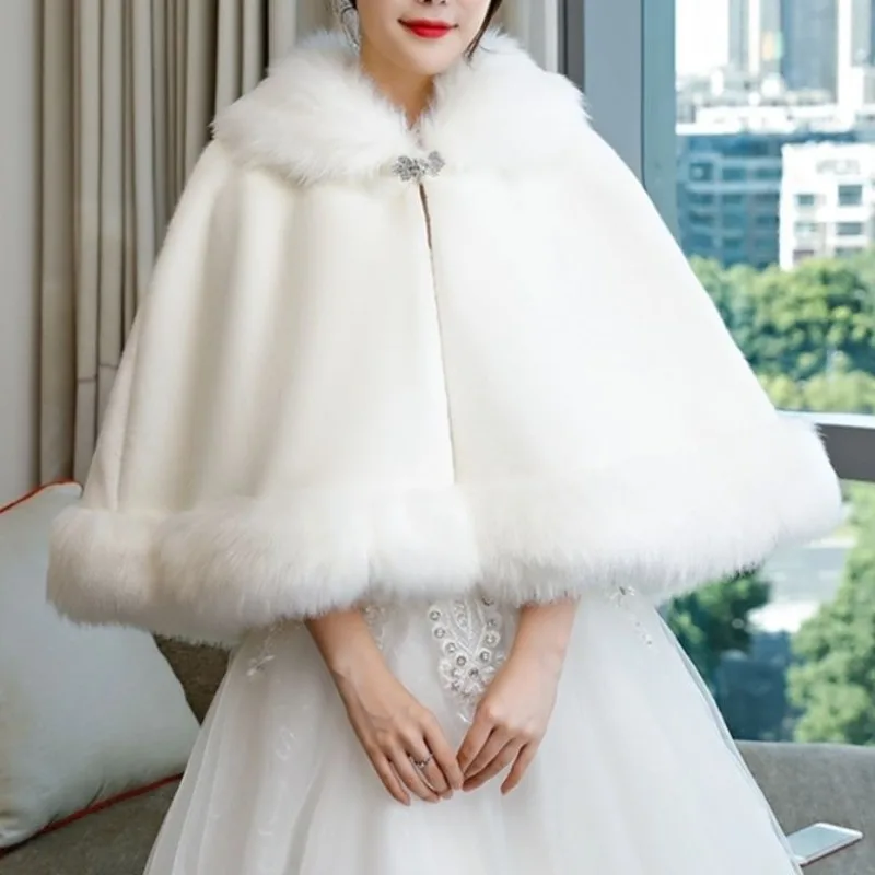 Customized Bride's Fur Shawl Wedding Cloak Thickened Women's Shawl Evening Dress Warm Coat Winter Wedding Jackets Wrap