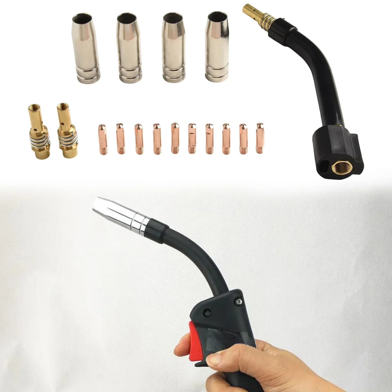 

Держатель шеи горелки Mig Насадка горелки Изготовление металла Медная сварочная насадка Запасные части Контактные головки 0,6 мм, 0,8 мм, 0,9 мм