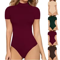 One-Piece Bodycon Sexy Bodysuit Short Sleeve O-Neck Open Basic Solid Color Overalls Women Body Tops Skinny Rompers Female - Image 3