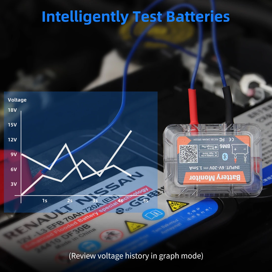 Picklynks-車、健康監視アプリ用のバッテリーモニター、Android iOS、ホット、ワイヤレス、Bluetooth 4.0、12v、bm6用のバッテリーテスター