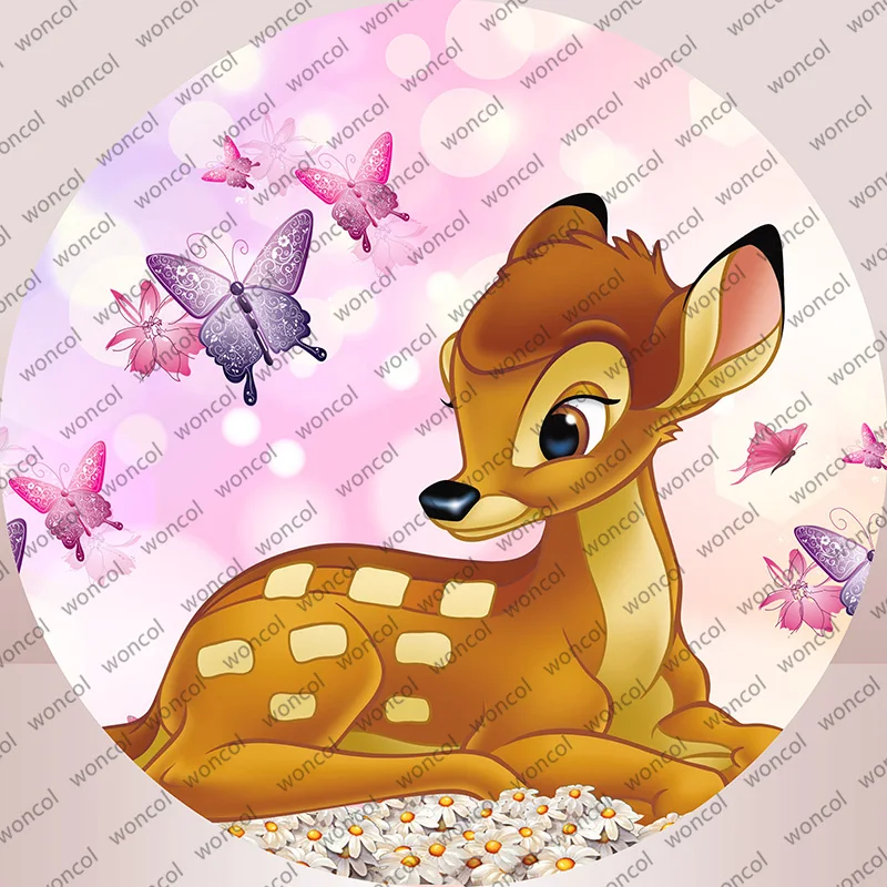 Bambi Deer Circle Backdrop Girl Birthday Baby Shower Photo Backdrop Round Cylinder Cover Decorations Photo Booth Prop