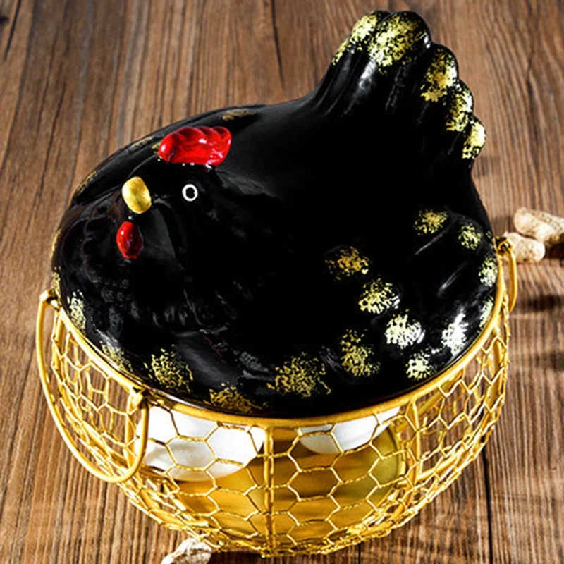 Eggs Holder Basket Organizer Storage Ceramic Fruit Container Kitchen Hen Decor Basket Chicken Shape Ceramic