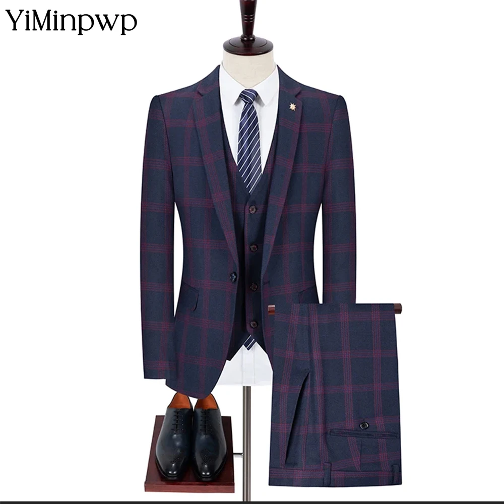 

Plaid Boutique British Style Men's Suit Bespoke High Quality Groom Wedding Dress Business Woolen Formal Suits 3Pcs Set XS-5XL