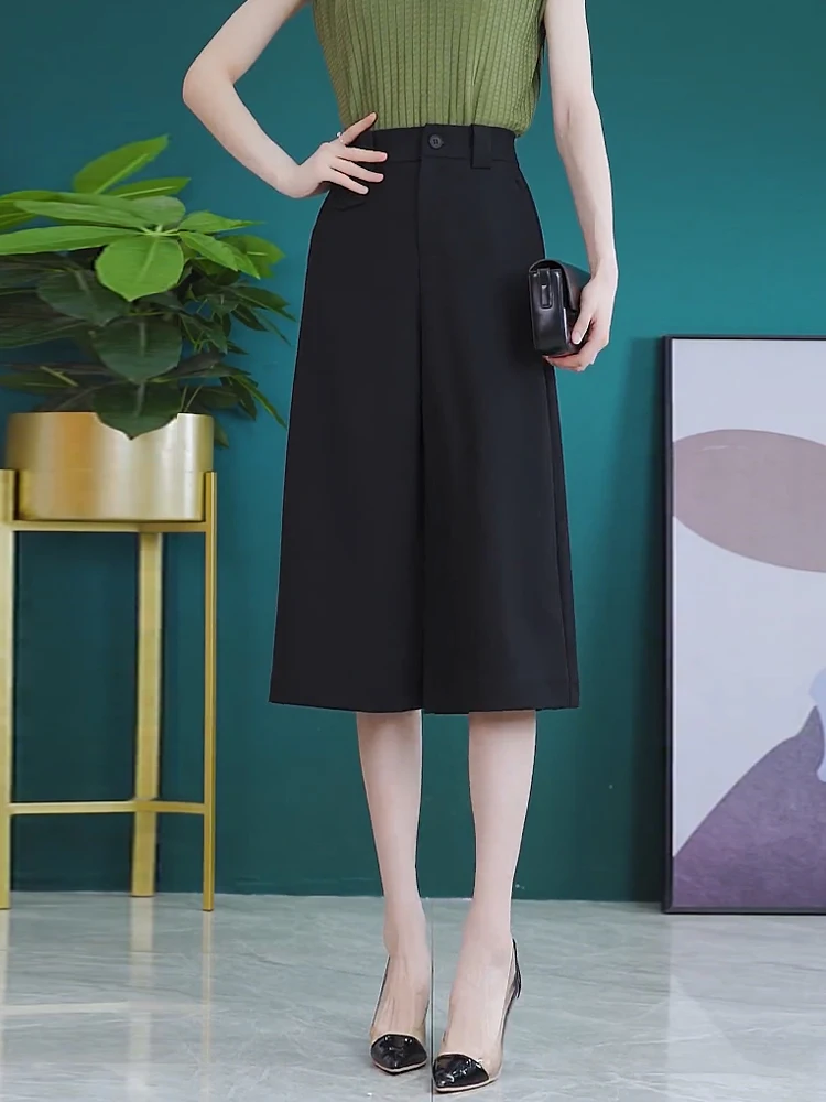 

Брюки с высокой талией, прямые, повседневные, тонкие, узкого кроя, широкие брюки, летние, новые, свободные, стройнящие, укороченные брюки-костюмные.