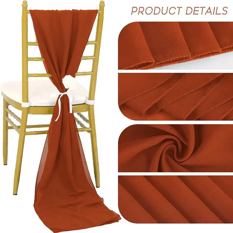 6PCS Sauce Red Chiffon Chair Sashes 30 x 270cm Wedding Aisle Decor for Weddings Christmas Baby Shower Birthday Party Decorations