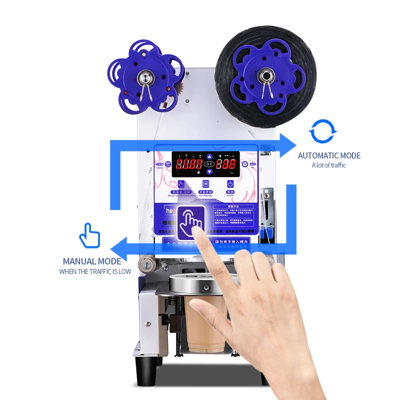 เครื่องปิดผนึกชานมอัตโนมัติ90/95มม. เครื่องปิดผนึกถ้วยกระดาษและพลาสติกสำหรับร้านชานม