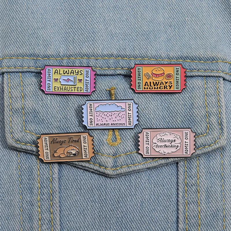 Creative Airline Ticket Enamel Brooch Magic Shop Movie Ticket Lonely Club Stamp Oil Drop Badge Art Punk Jewelry Lapel Pins Gift