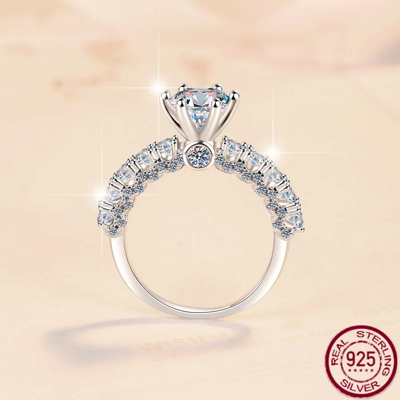 

New S925 silver ring, luxurious white moonlight six-claw wedding ring, moissanite ring for women's wedding jewelry