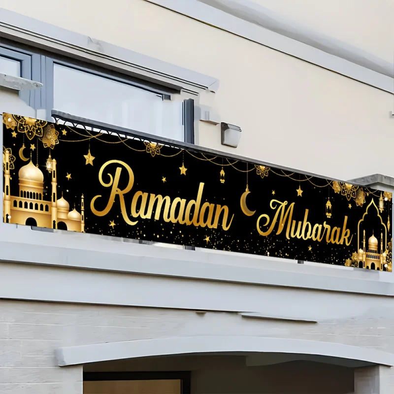 VIKAMA Ramadan Celebration Banner Durable Polyester Fiber Indoor External Decoration Ramadan Party Banner