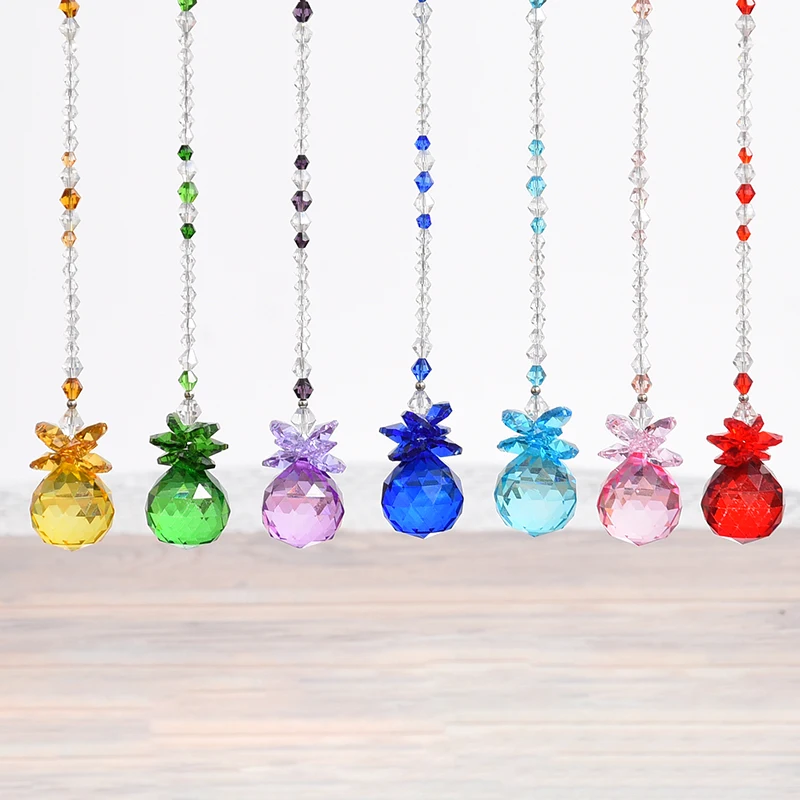 7pcs Crystal Ball Prisms Suncatcher Hanging Ornament Chakra Crystal Rainbow Maker Home Garden Decoration Car Charm for Rear View