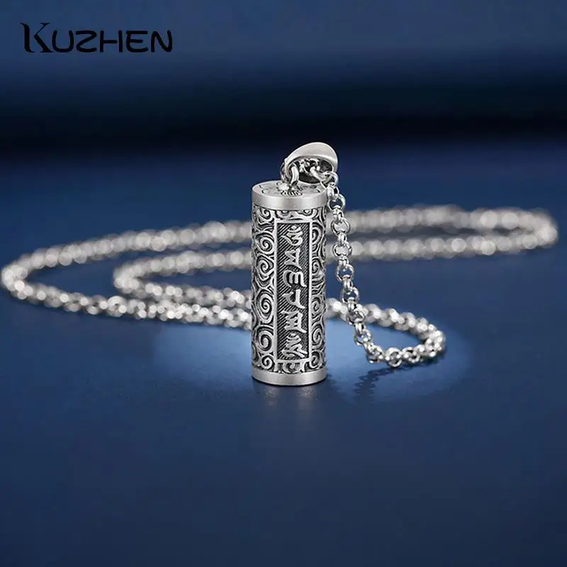 1Pcs 990 Pure Silver Pill Case Holder Pill Box Waterproof Cylinder Pendant Pill Box With Chain Necklace