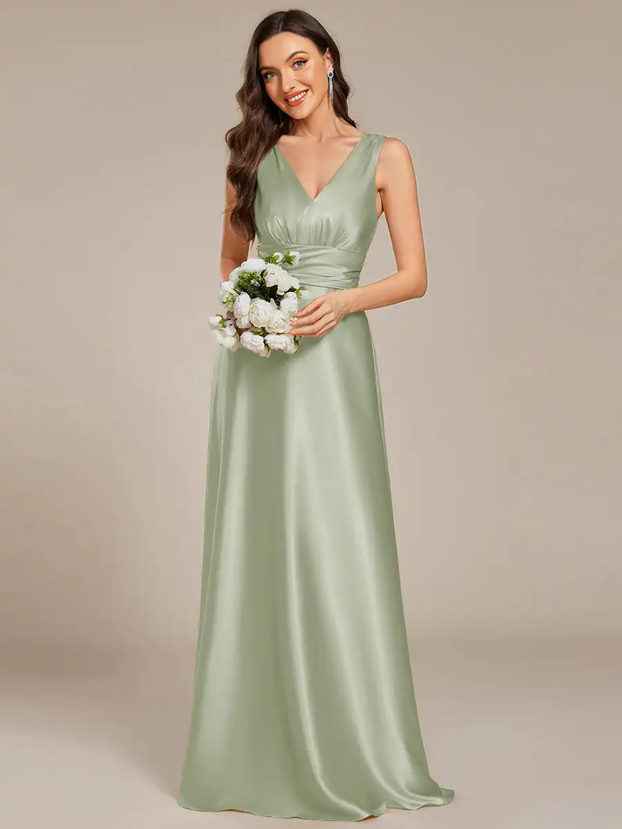 

Elegant Evening Dresses Deep V-Neck Empire Waist Satin Pockets Floor Length 2025 Ever Pretty of Mint Green Bridesmaid dress