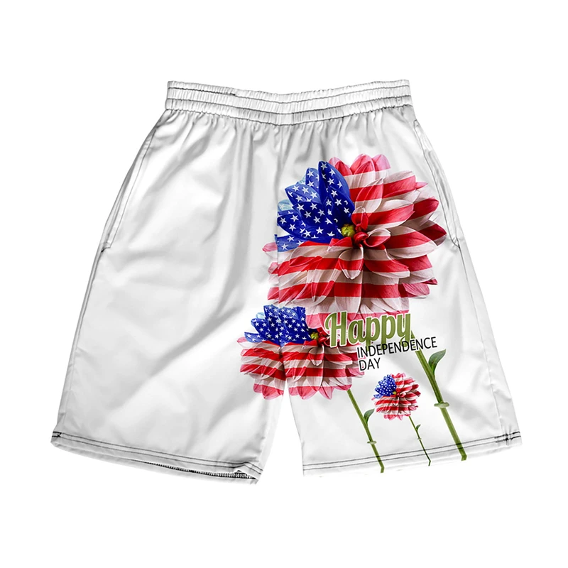 Shorts de plage graphiques pour hommes, pantalons décontractés, motif de sensation du 4 juillet 3D, pantalons de plage rétro, shorts confortables, déclin, été