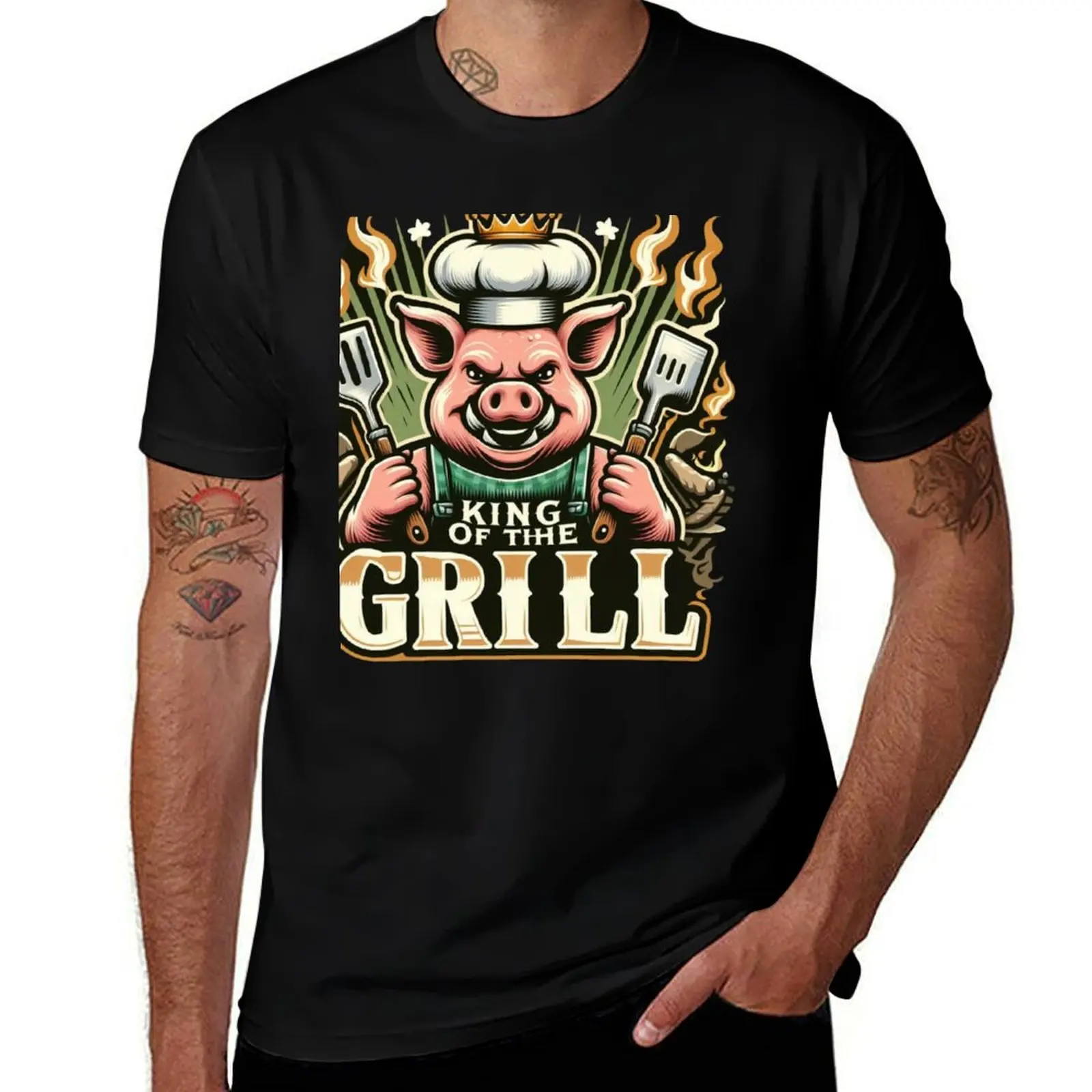 

Pigs King of the grill T-Shirt Short sleeve tee Luxury man sweat heavy weight t shirts for men