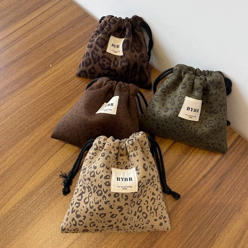 

Сумка для хранения на шнурке с леопардовым принтом, сумка из утолщенной ткани на осень-зиму, портативная многоразовая сумка-тоут с застежкой на шнурке