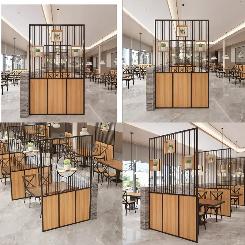 Modern Wrought Iron Room Divider Hollow Screen Partition for Hotel Restaurant Private Booth Industrial Style Decor