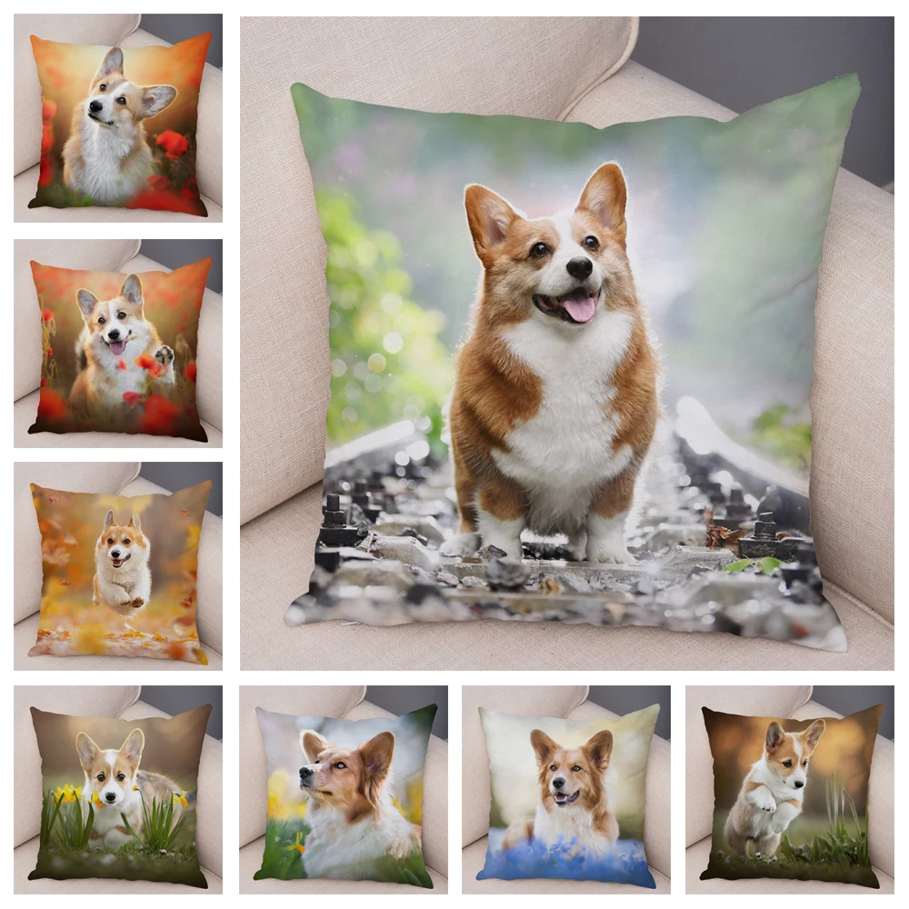 Cute Animal Welsh Corgi Pembroke Dog Pattern Pillowcase Decorative Print For Sofa Home Car