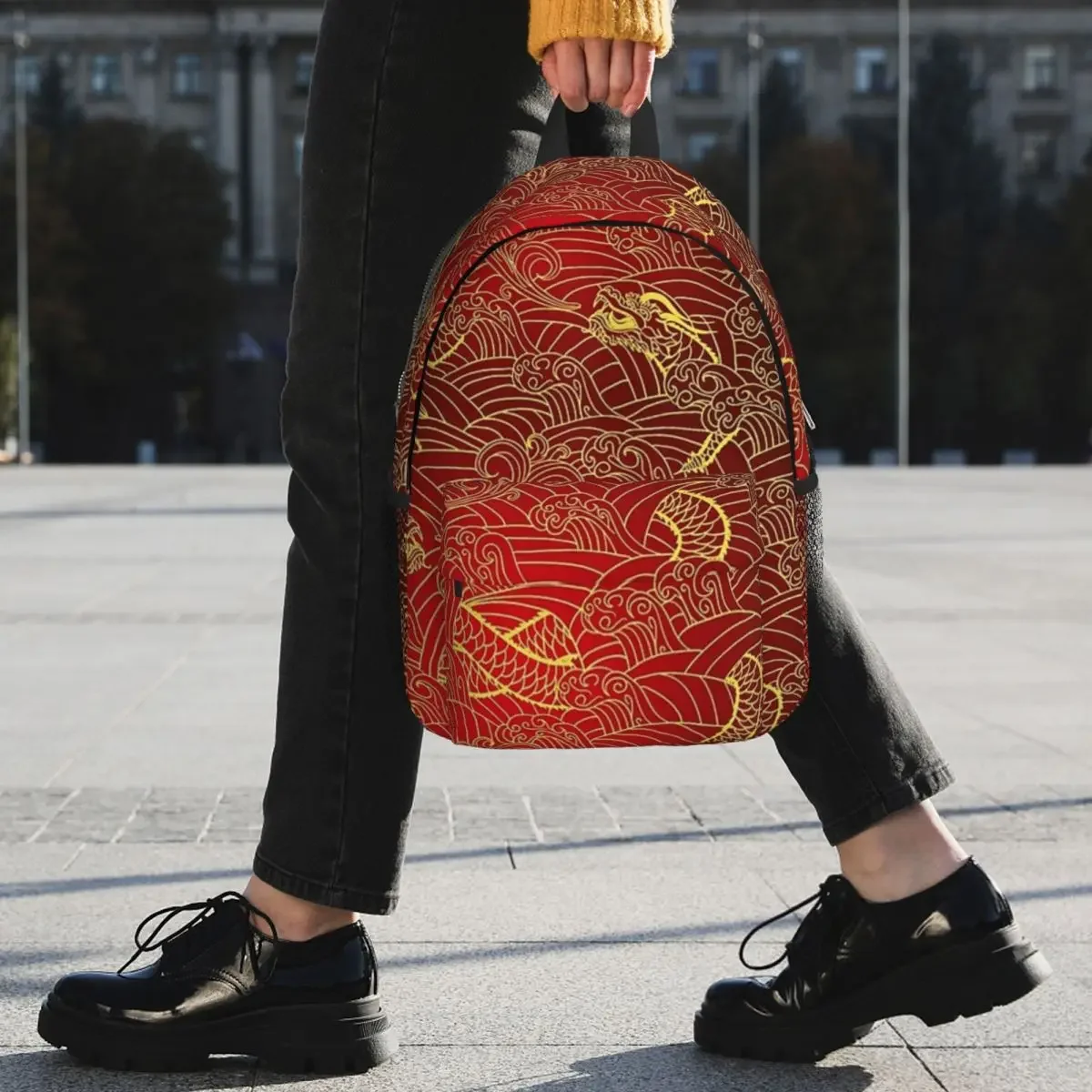 Sacs à dos à motif de dragon doré pour garçons et filles, cartable de dessin animé, sacs d'école pour étudiants, sac à dos de voyage, sac initié, grande capacité