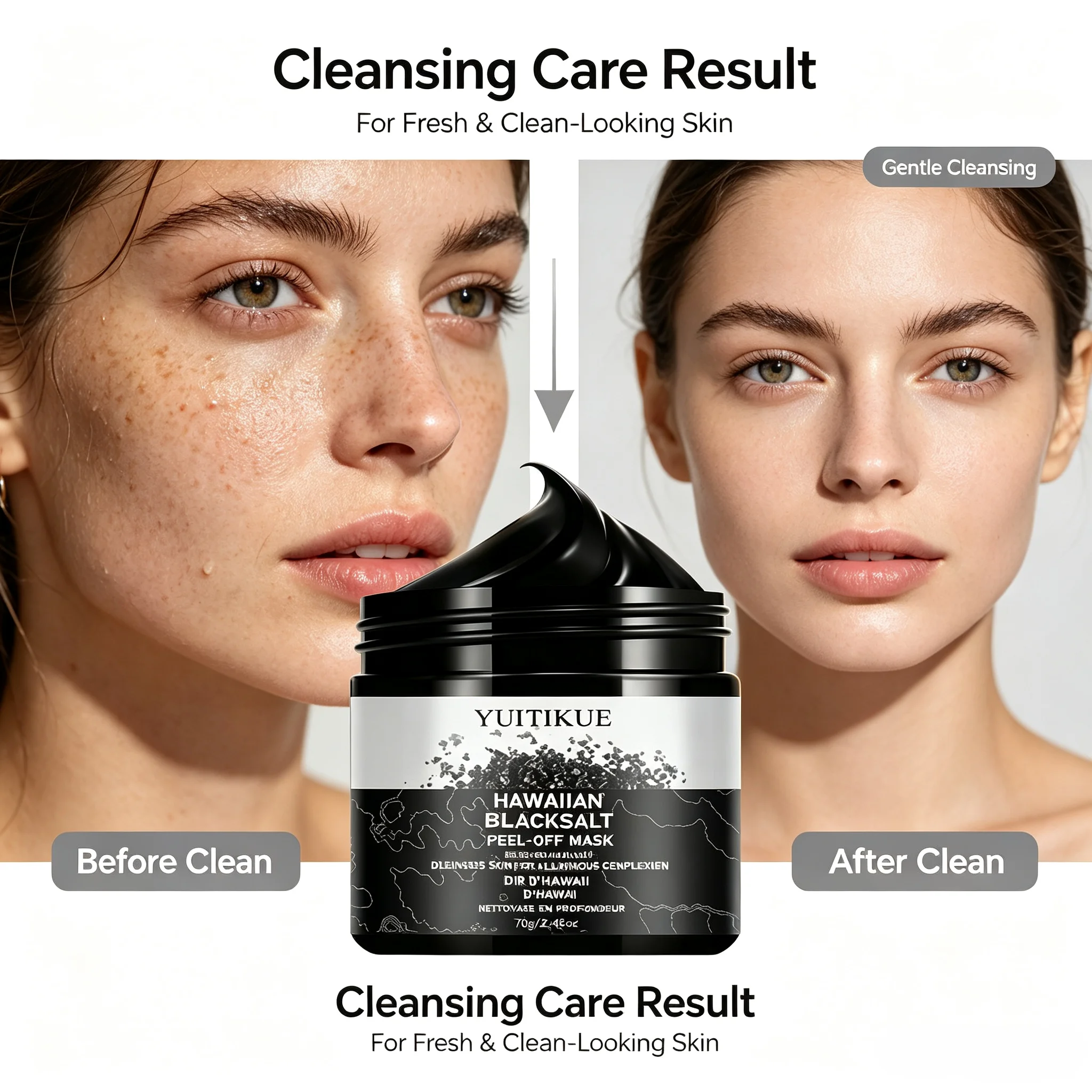 YUITIKUE Hawaiian Blacksalt Peel Off Mask 70g Deep Cleansing Purify Pores Brighten Skin Gentle Daily Facial Care Mask